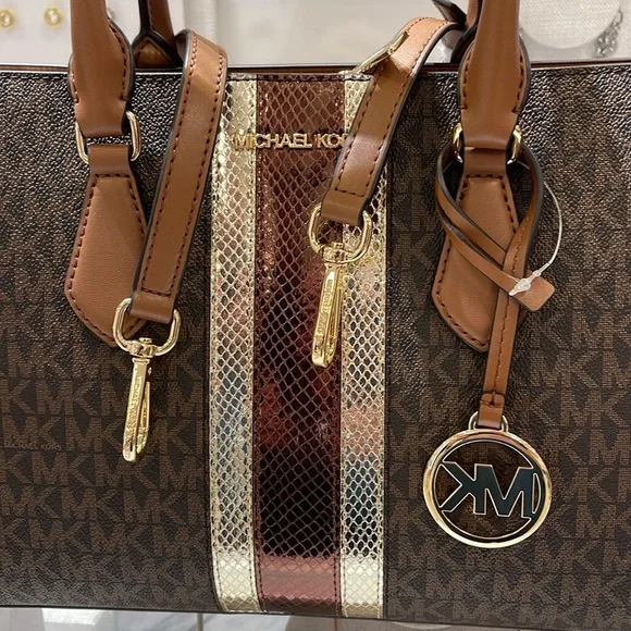 Michael Kors Sheila Medium Signature Logo and Metallic Satchel Crossbody ZC NWT - Picture 10 of 16